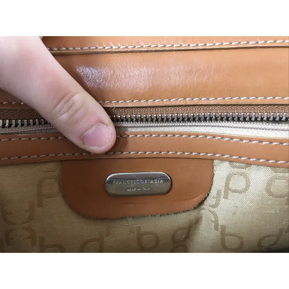 Francesco Biasia Tan Leather Zipper Italian Shoulder Bag Barrel Clutch Purse 14